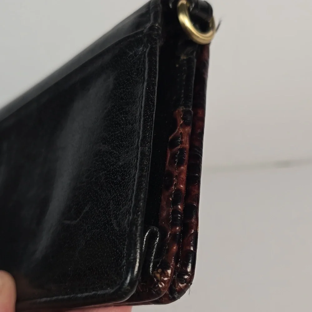 Brahmin Ady Tuscan Collection Wallet Black Leather Brown Croc Embossed Trim